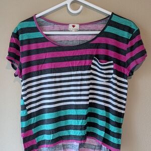 Heart Clothing Striped Top - Pink, Green, Black, White